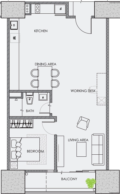 Centrix floor plan, Type B, 718 sq ft