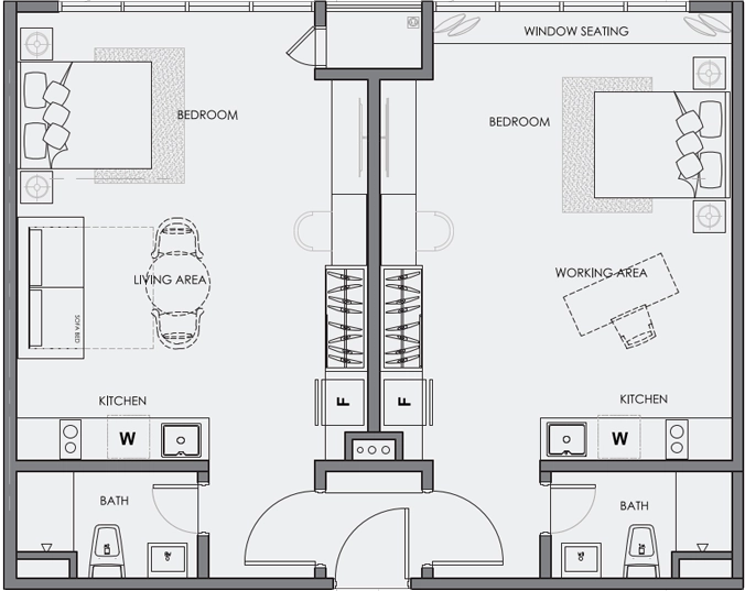 Centrix floor plan, Type C, 1,001 sq ft
