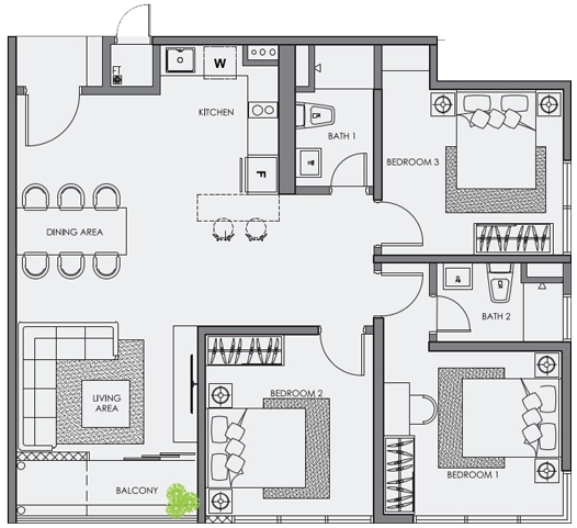Centrix floor plan, Type D, 593 sq ft