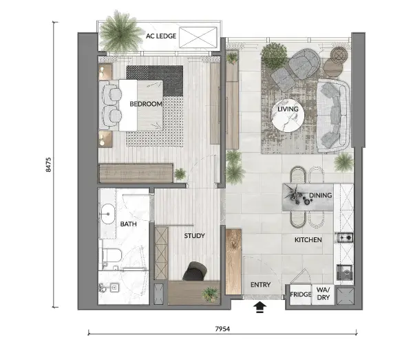Core Residence floor plan, Type A2, 624 sq ft