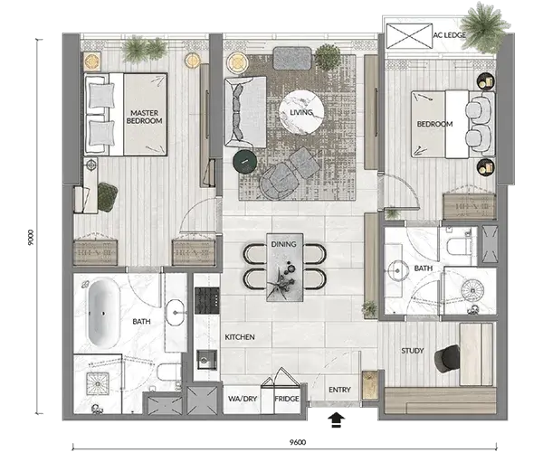 Core Residence floor plan, Type B3, 925 sq ft