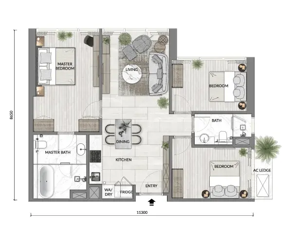 Core Residence floor plan, Type C1, 1,022 sq ft
