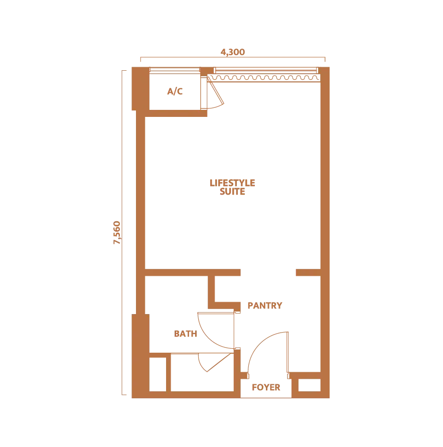 Dawn floor plan, Type A1, 350 sq ft