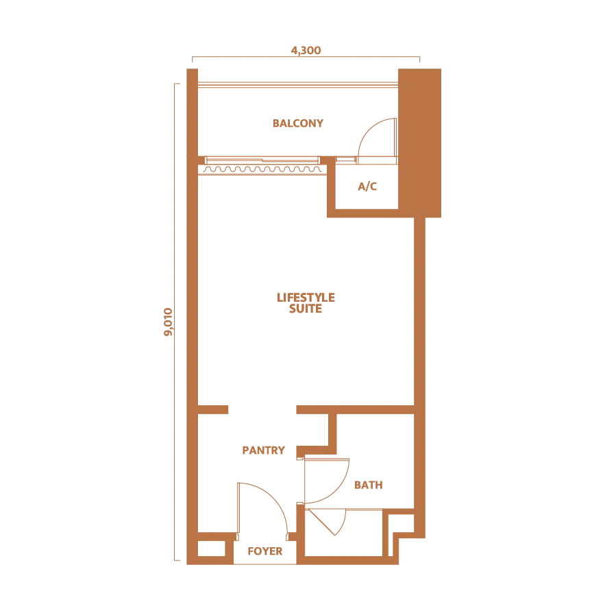 Dawn floor plan, Type A7, 413 sq ft