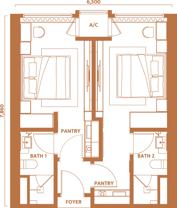 Dawn floor plan, Type B, 550 sq ft