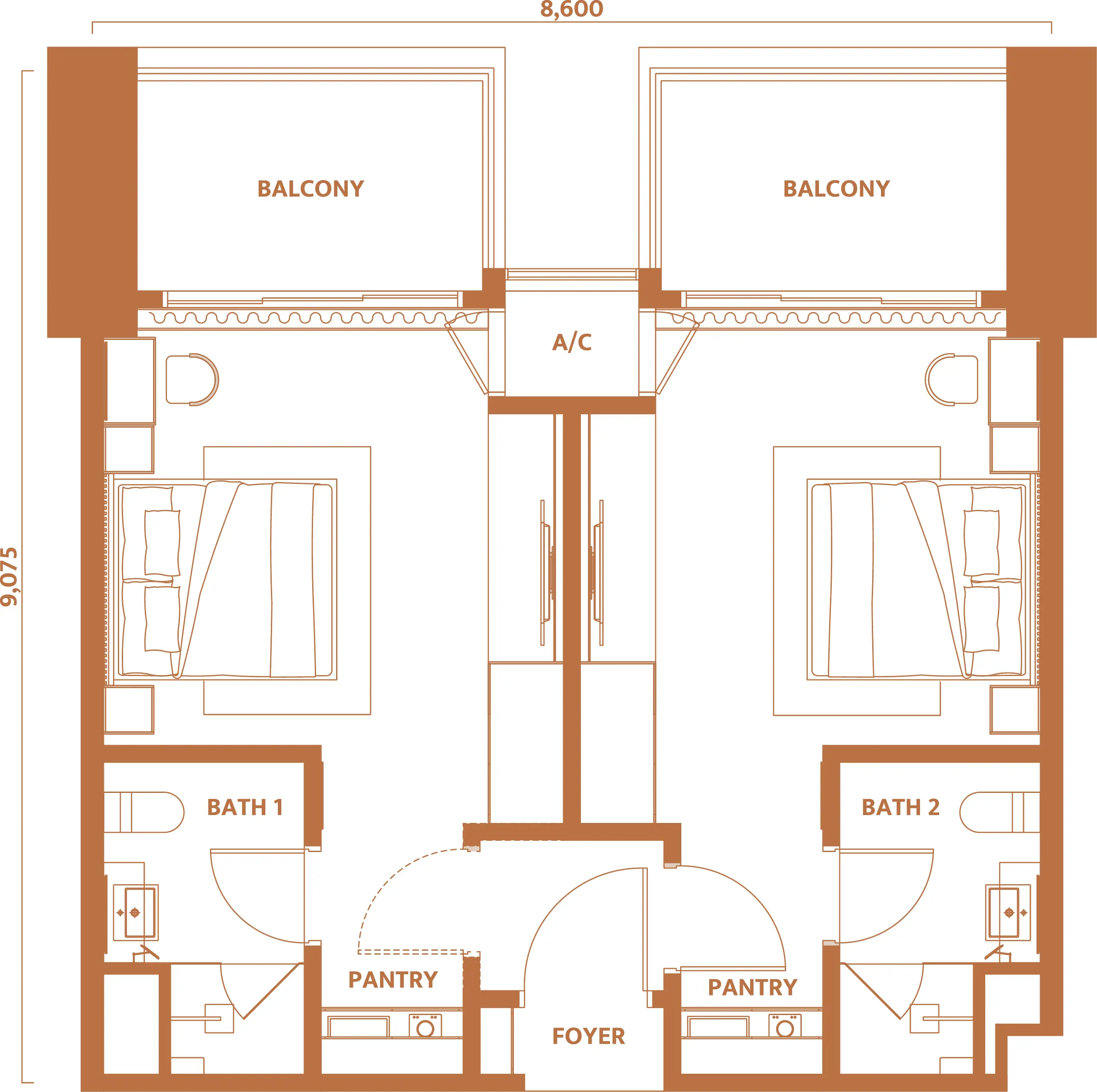 Dawn floor plan, Type C4, 804 sq ft