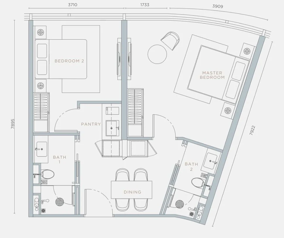 Orion Residence floor plan, Type B2, 746 sq ft