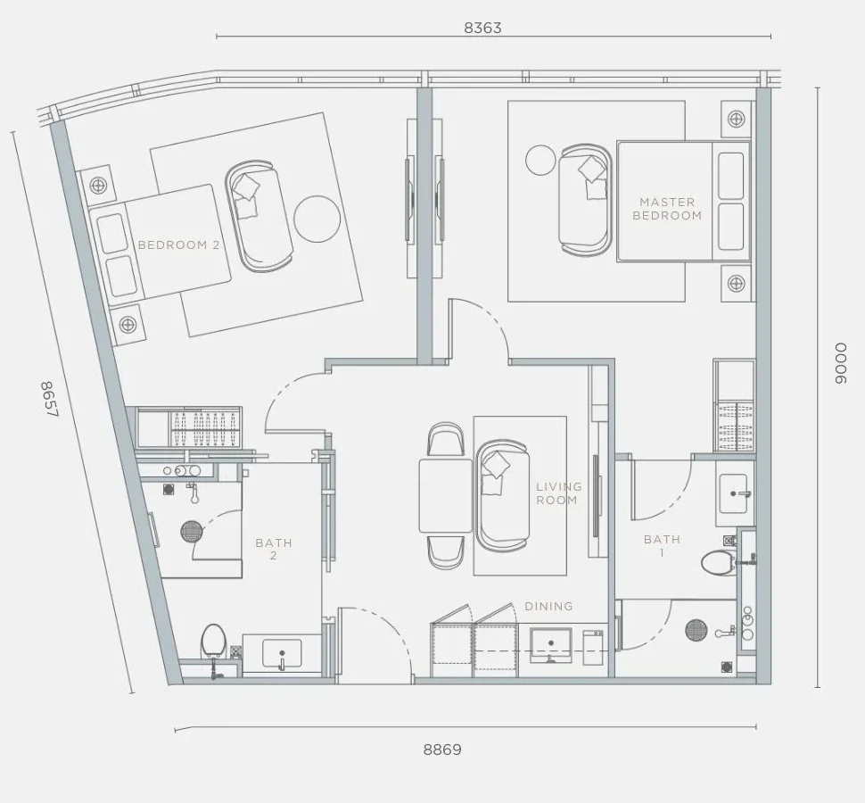 Orion Residence floor plan, Type C2, 945 sq ft