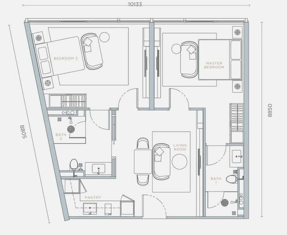 Orion Residence floor plan, Type C5-T, 1,077 sq ft