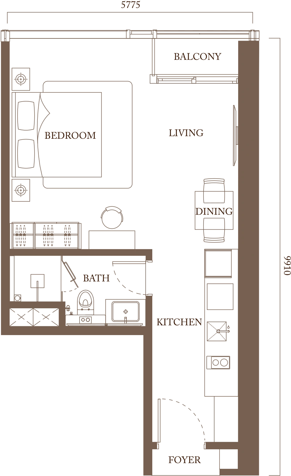 Pavilion Square floor plan, Type A, 504 sq ft
