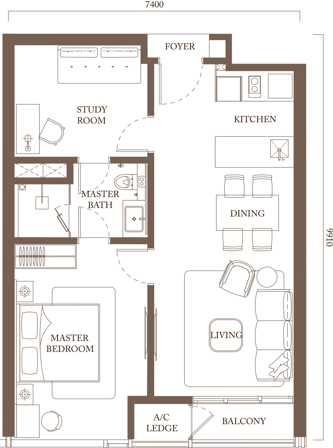 Pavilion Square floor plan, Type B2, 772 sq ft