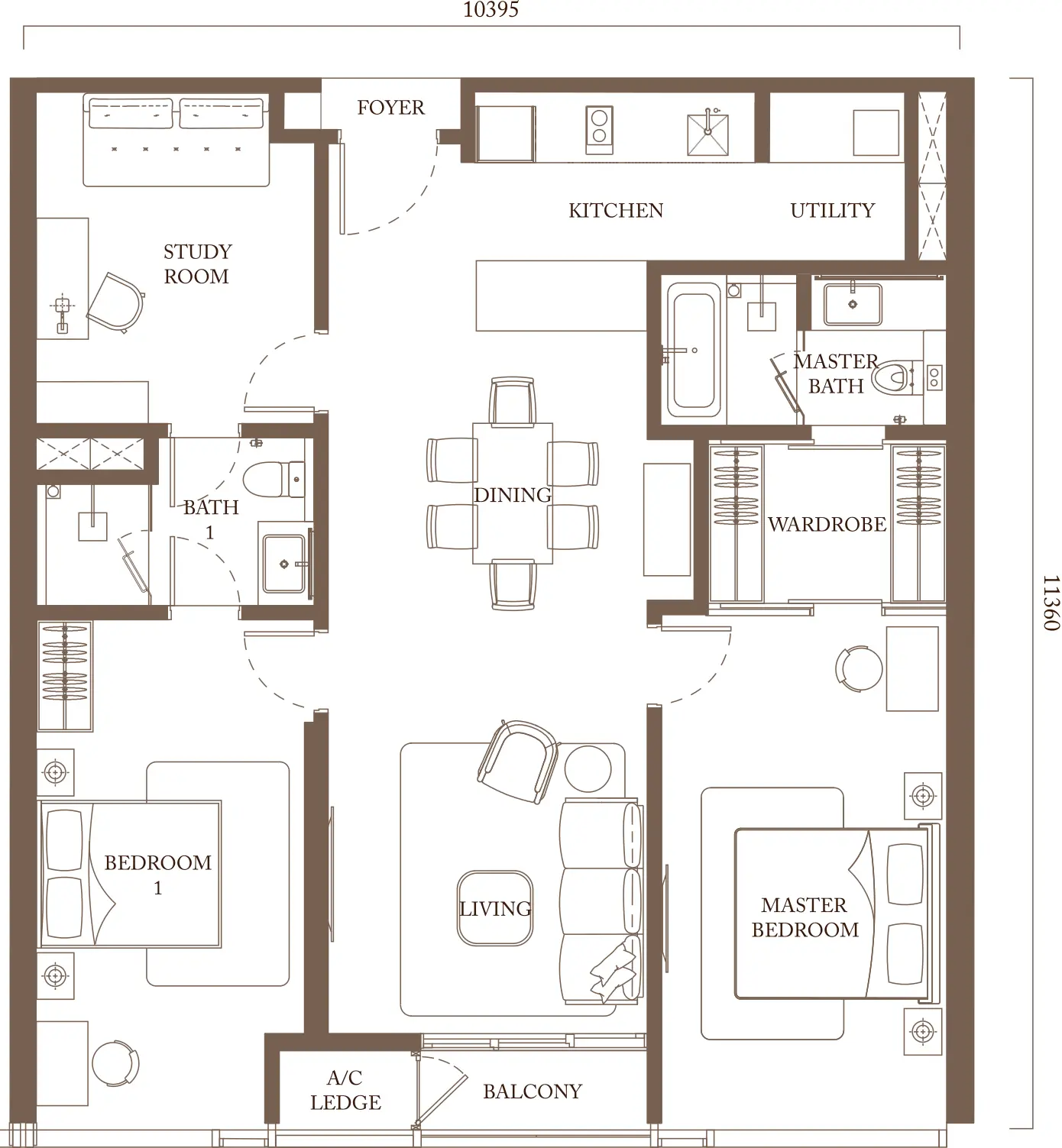 Pavilion Square floor plan, Type C4, 1,272 sq ft