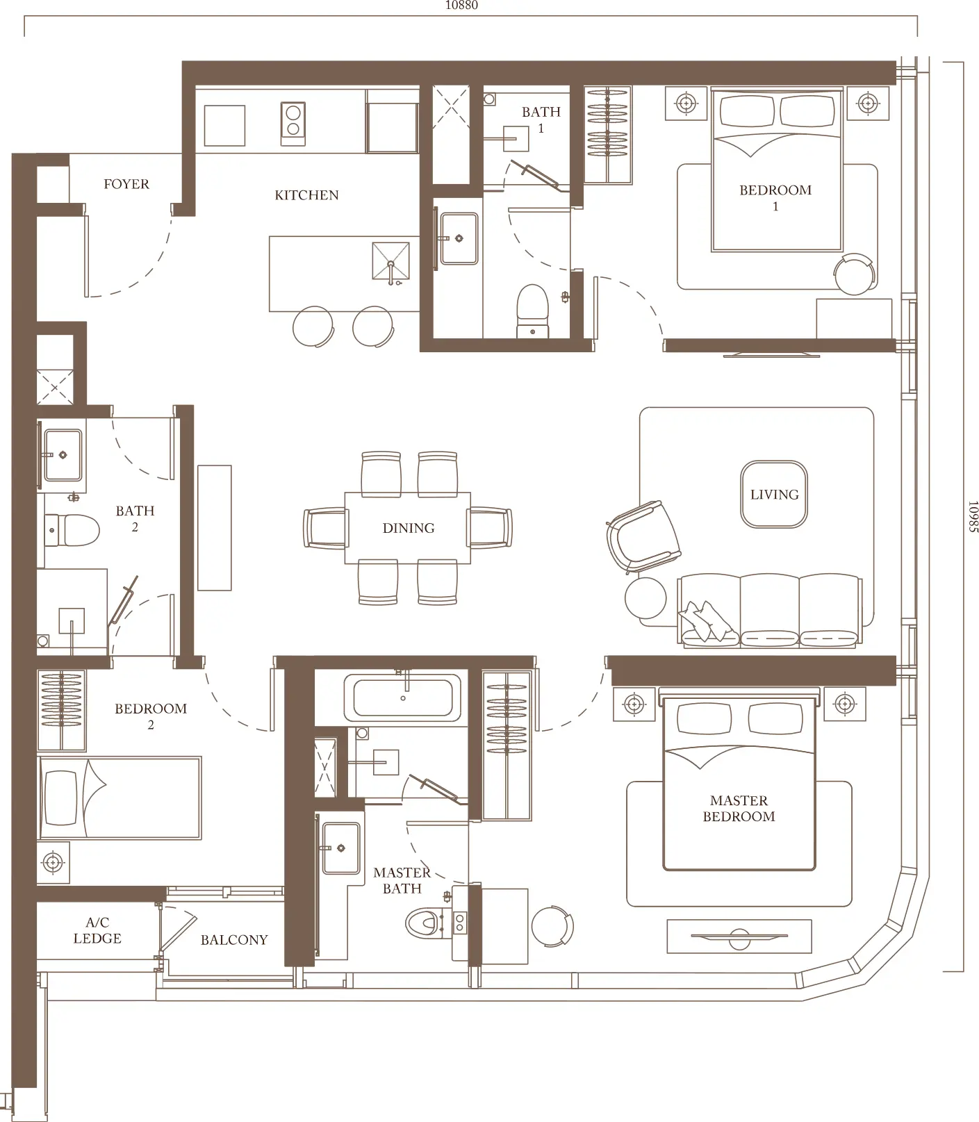 Pavilion Square floor plan, Type D, 1,255 sq ft