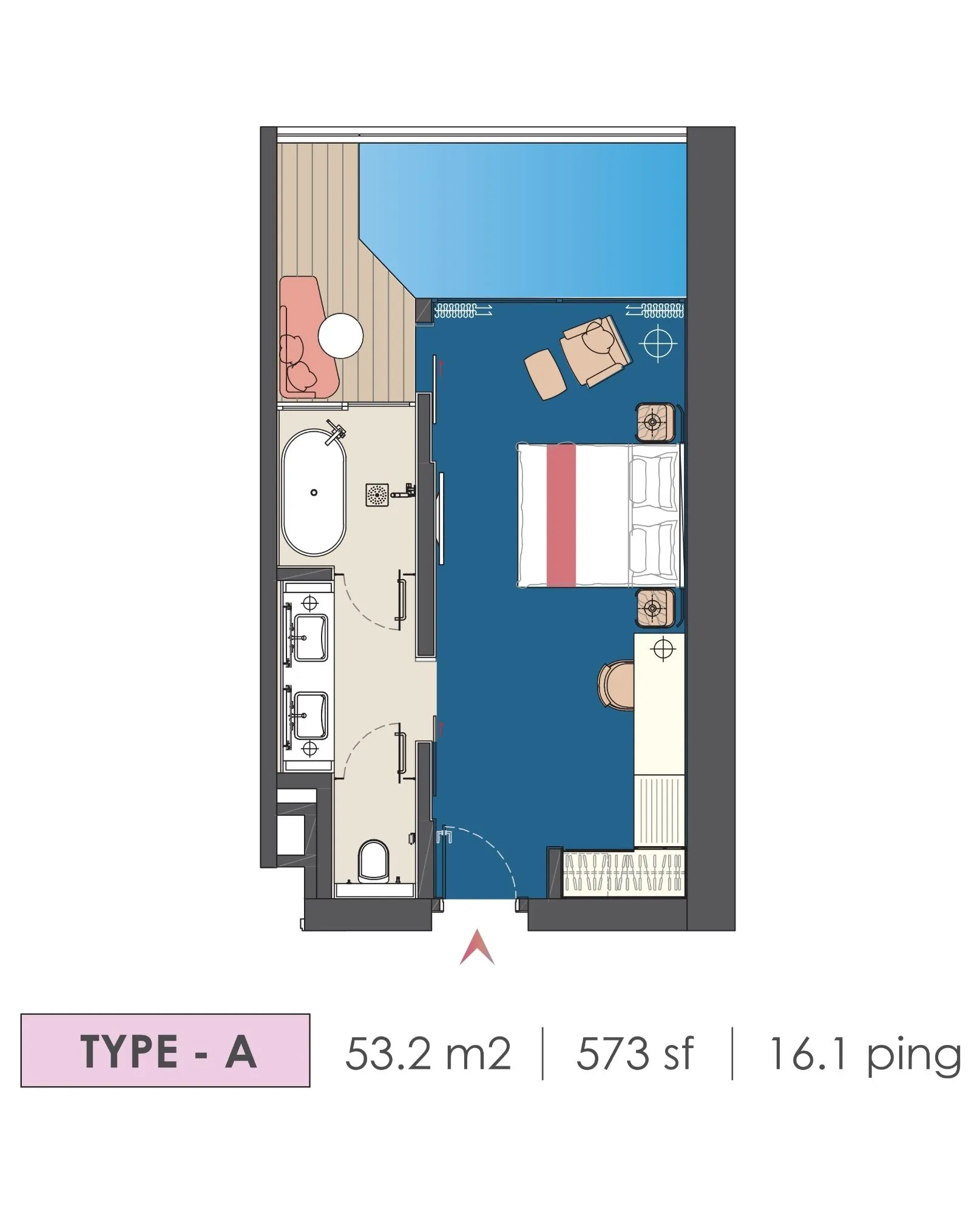 Royal Lexis floor plan, Type A, 573 sq ft