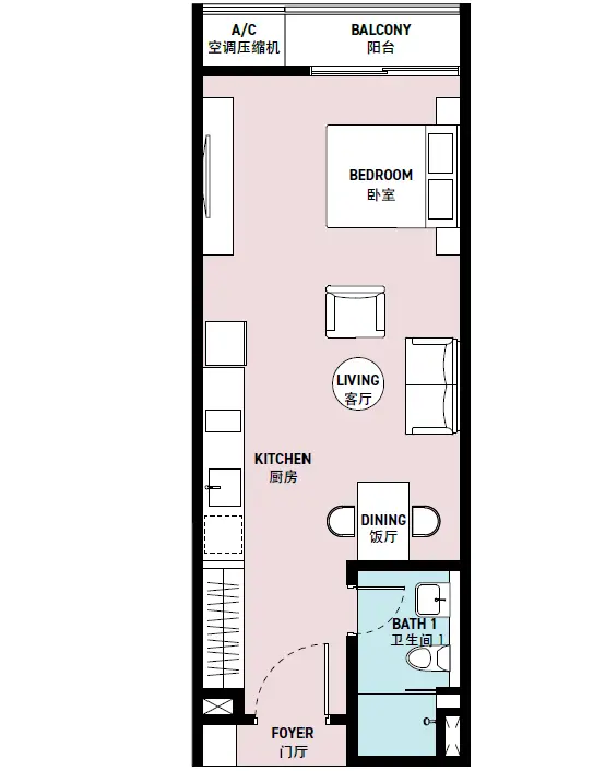 SWNK Houze floor plan, Type A, 463 sq ft
