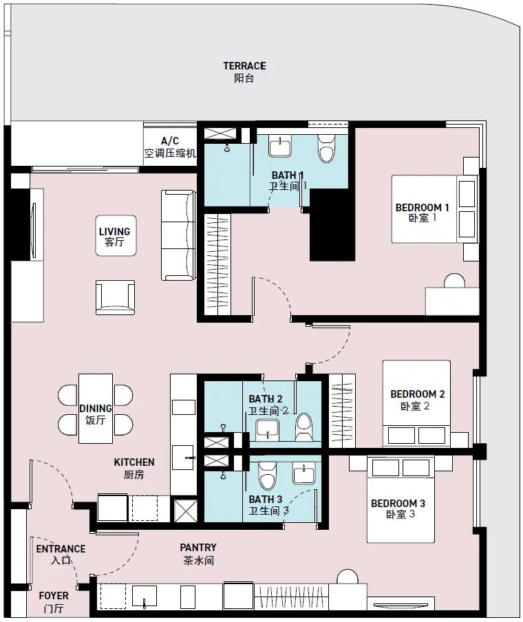 SWNK Houze floor plan, Type H, 1,238 sq ft