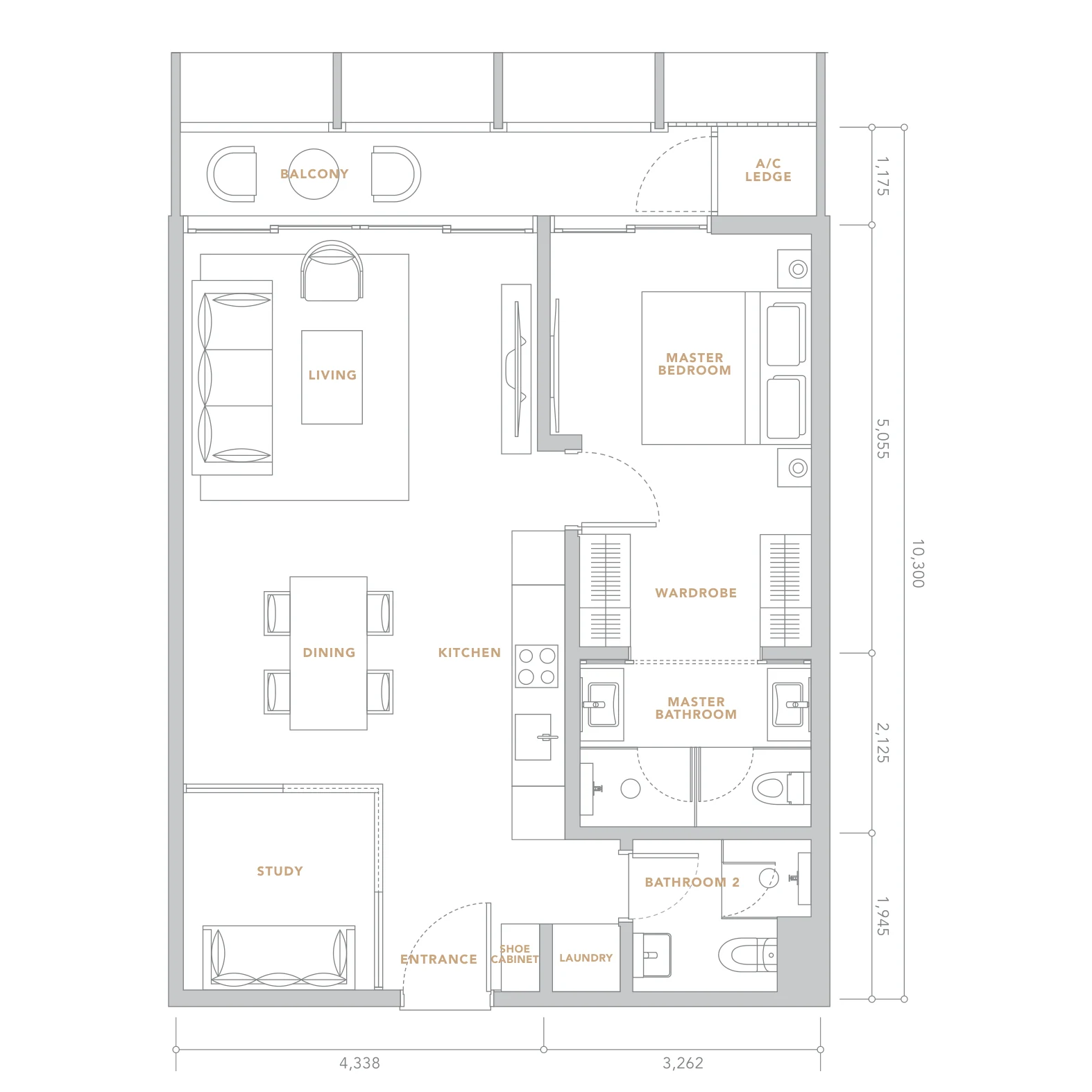 The Conlay Residences floor plan, Type B2, 840 sq ft