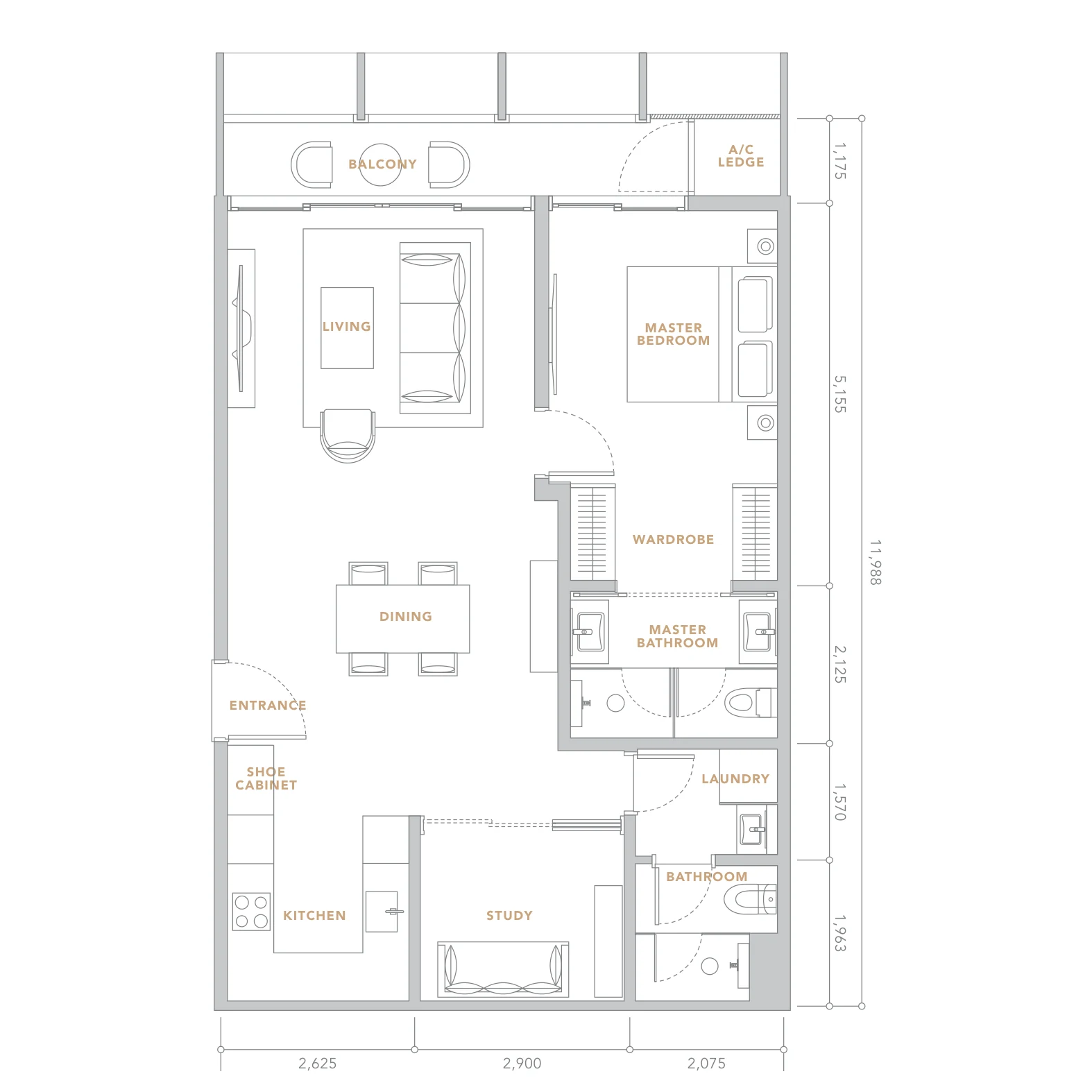 The Conlay Residences floor plan, Type B3, 980 sq ft