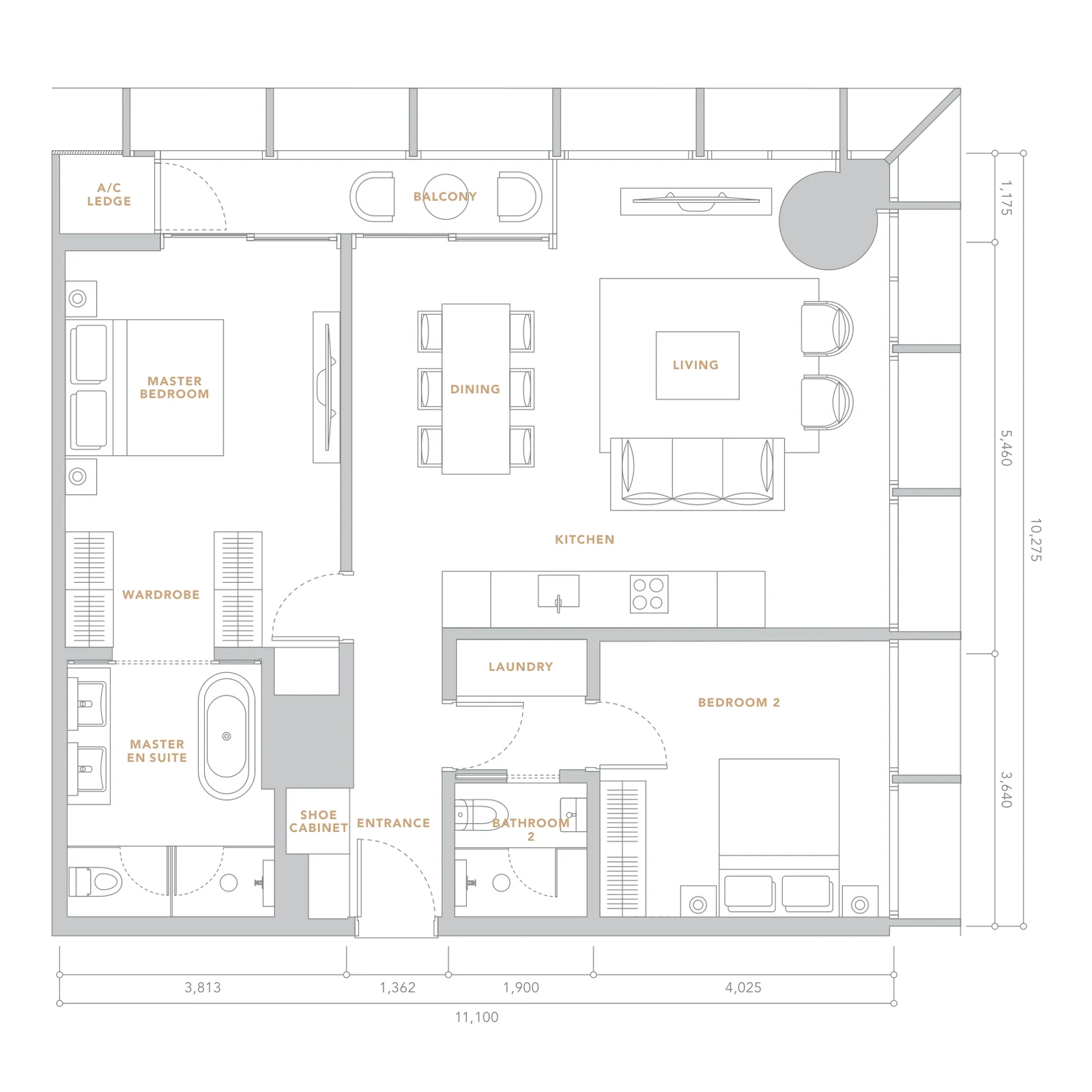 The Conlay Residences floor plan, Type C, 1,206 sq ft