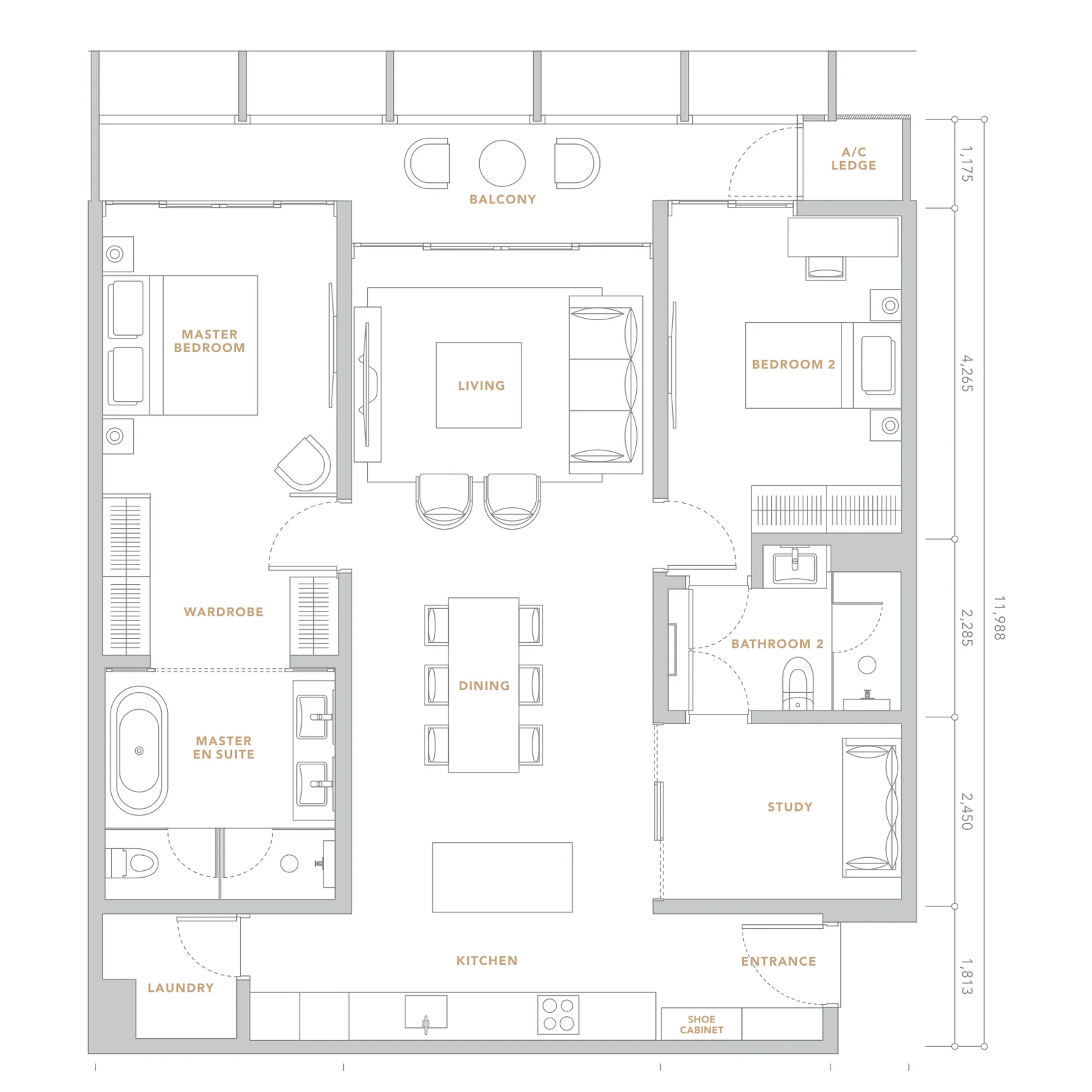 The Conlay Residences floor plan, Type D, 1,335 sq ft