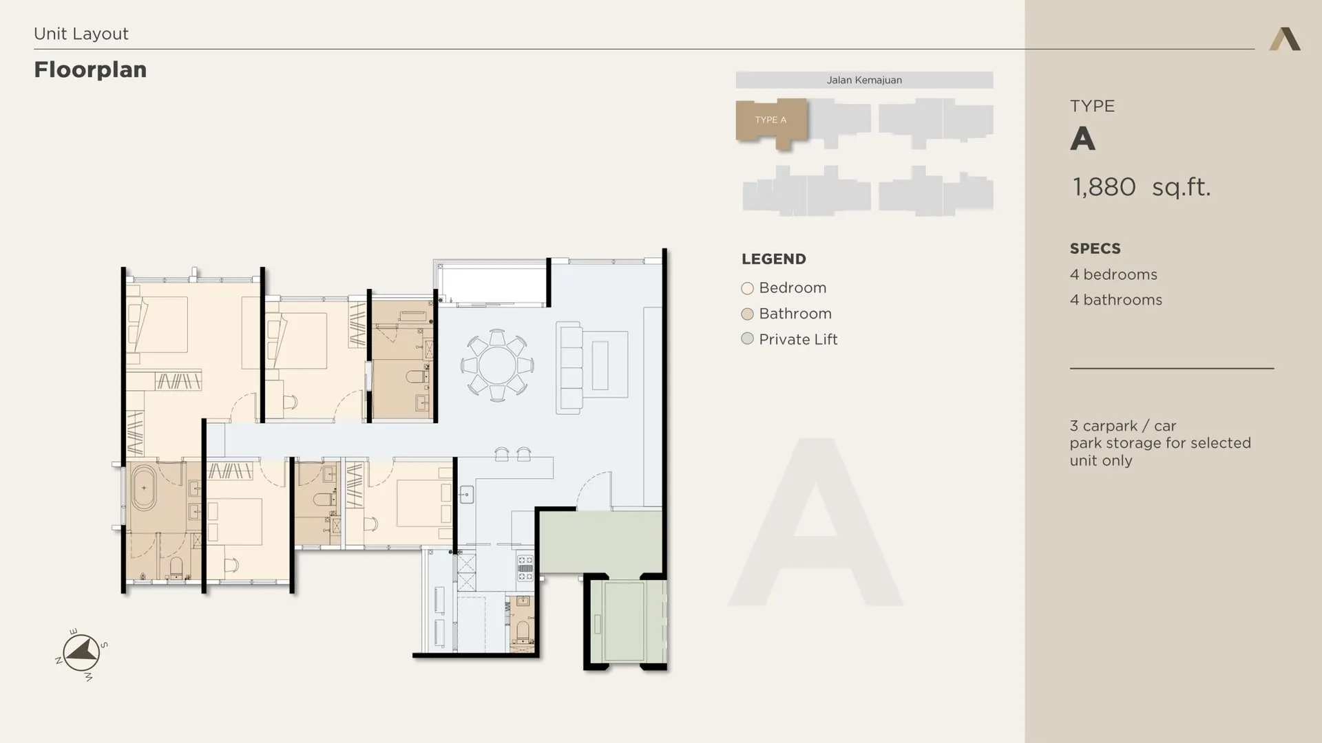 Accent Residences floor plan, Type A, 1,880 sq ft