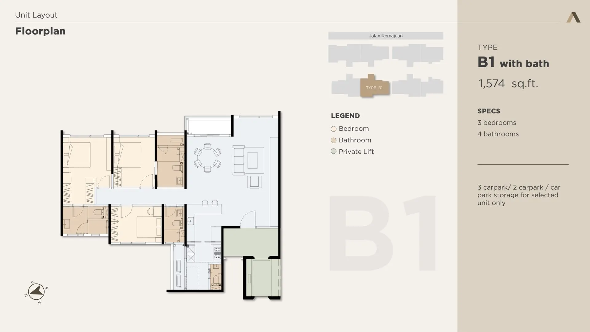 Accent Residences floor plan, Type B1, 1,574 sq ft