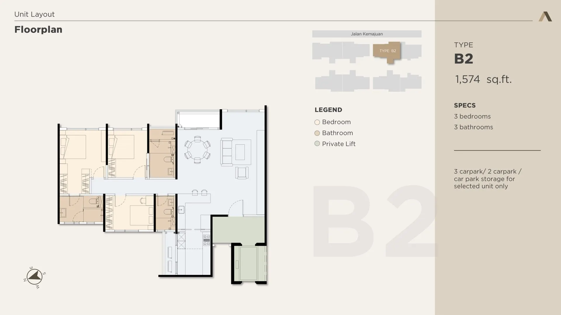 Accent Residences floor plan, Type B2, 1,574 sq ft