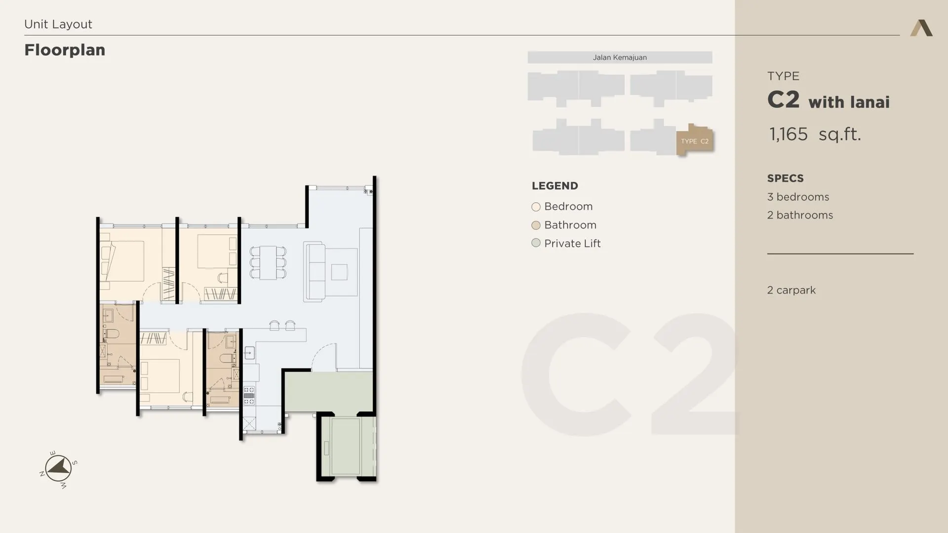 Accent Residences floor plan, Type C2, 1,165 sq ft