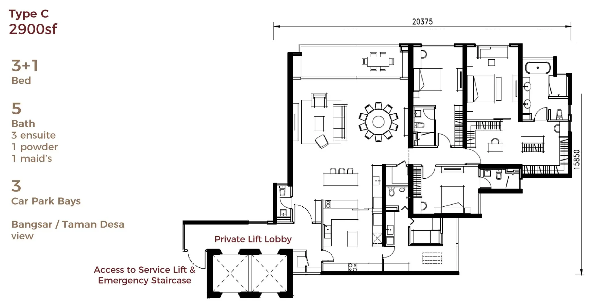 Aetas Taman Desa floor plan, Type C, 2,885 sq ft