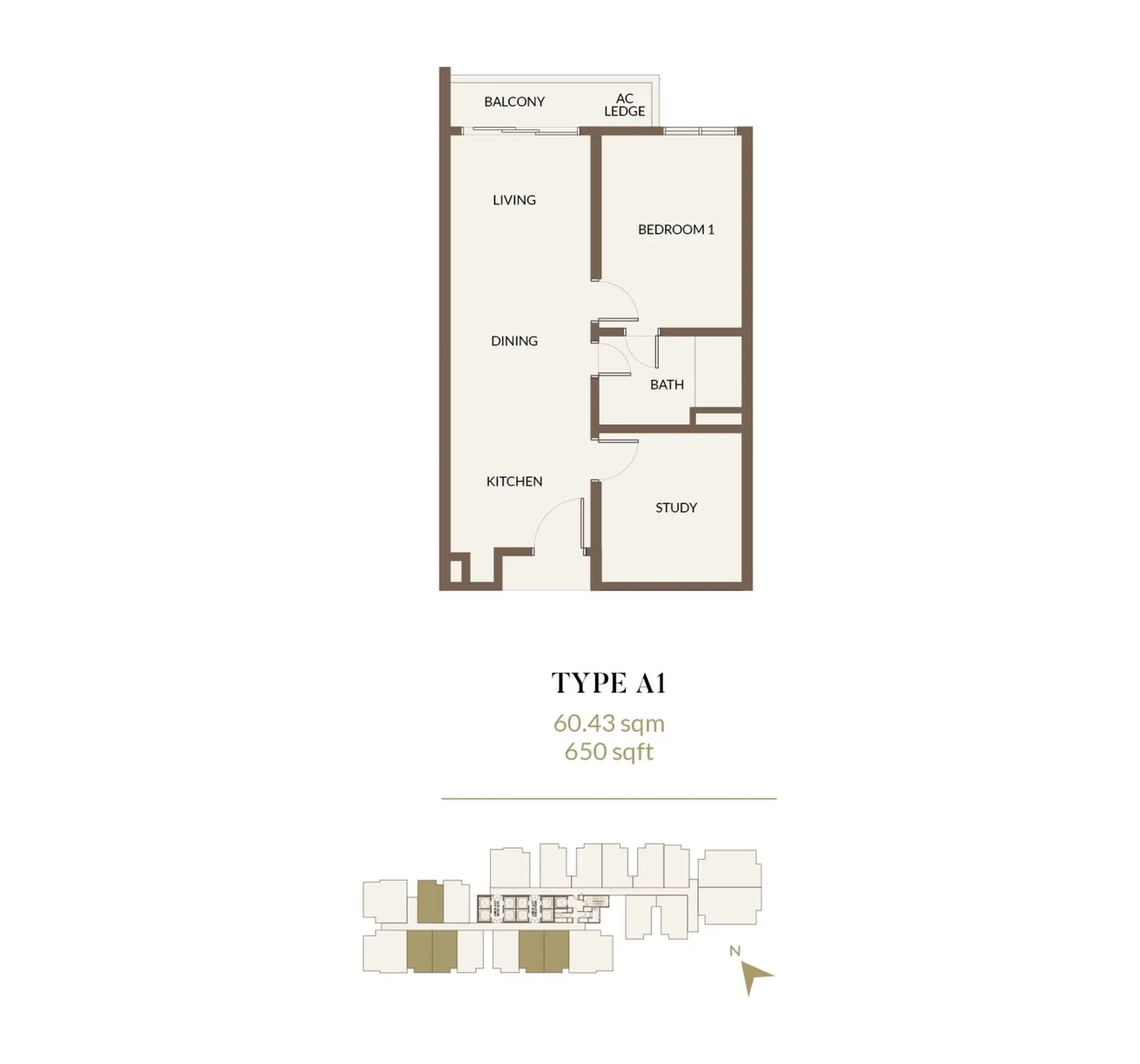 Aethera Residences floor plan, Type A1, 650 sq ft