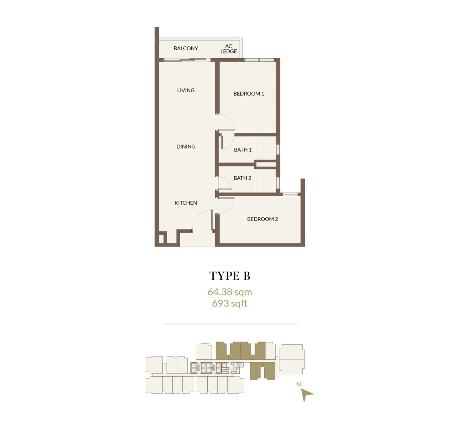 Aethera Residences floor plan, Type B, 693 sq ft