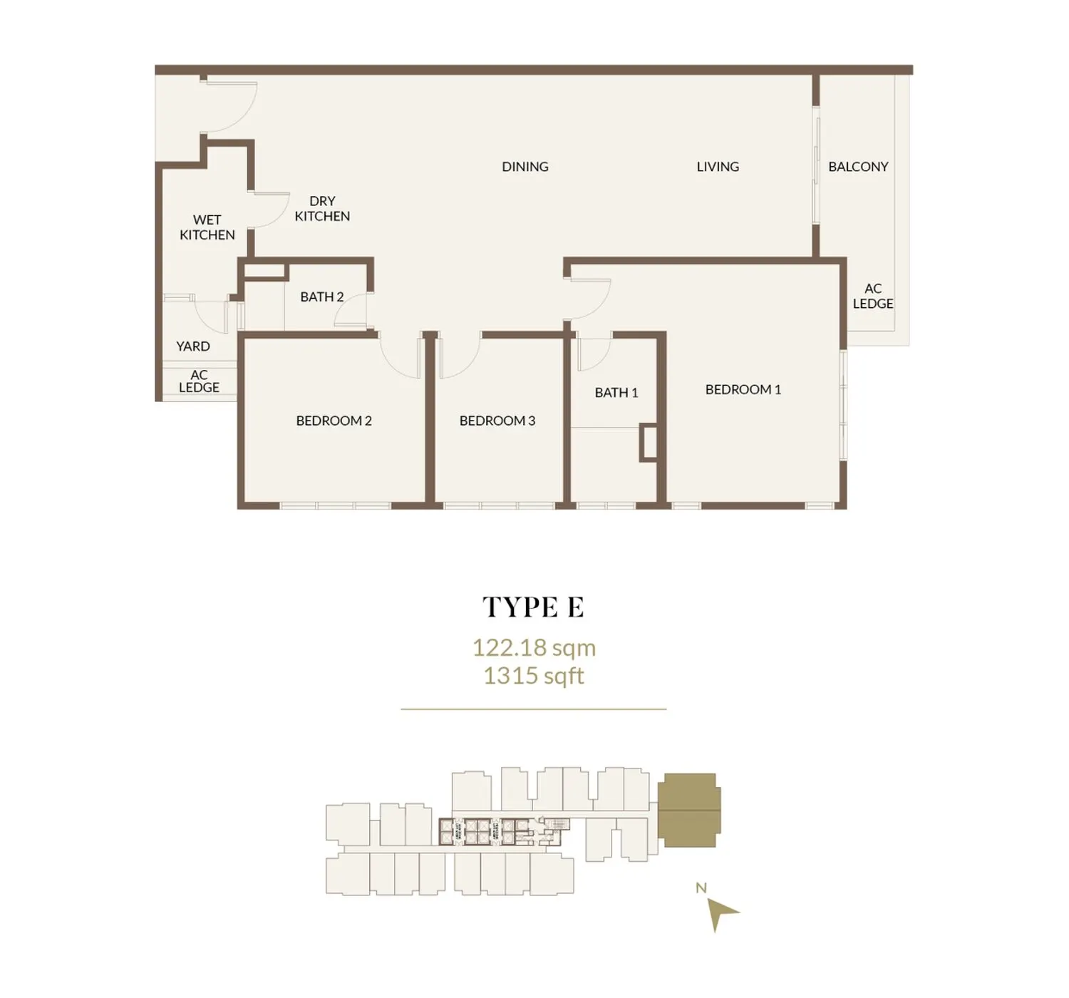 Aethera Residences floor plan, Type E, 1,315 sq ft