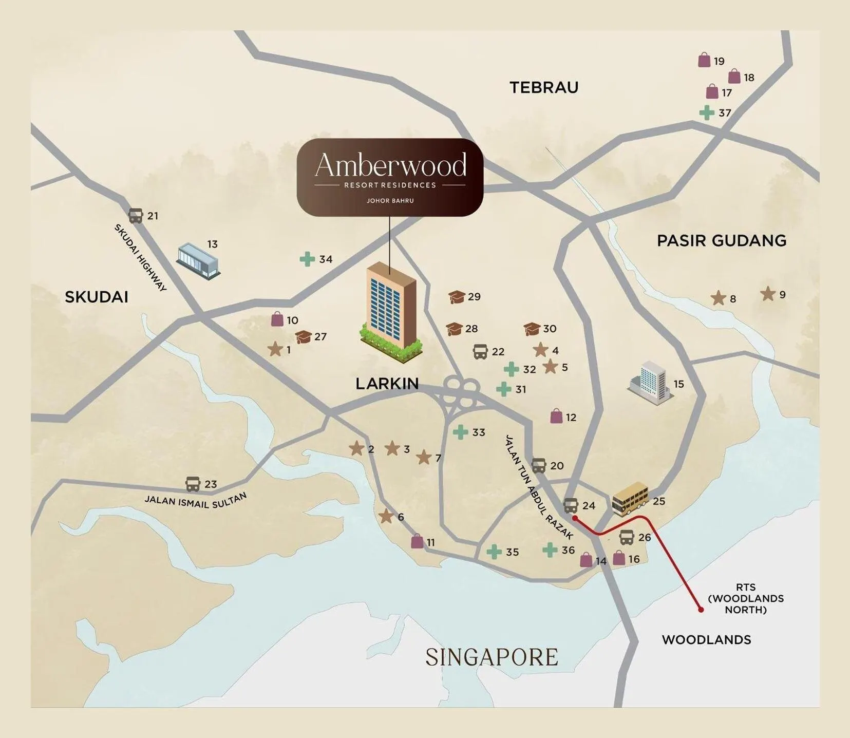 Amberwood Resort Residences location map, Larkin, Johor Bahru