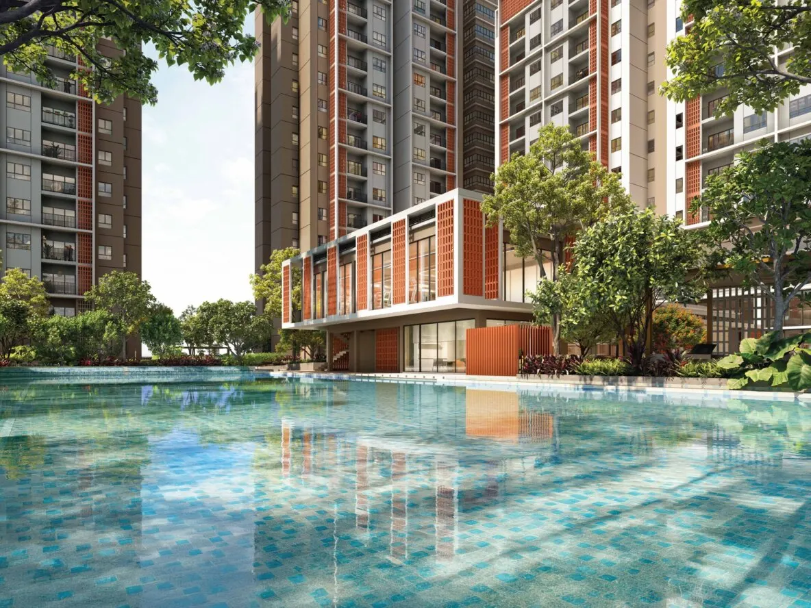 Ara Bloc Residences blocks and swimming pool, artist's impression