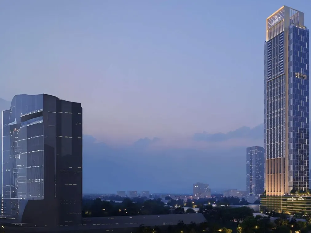 Arden Serviced Residence tower at dusk, artist's impression