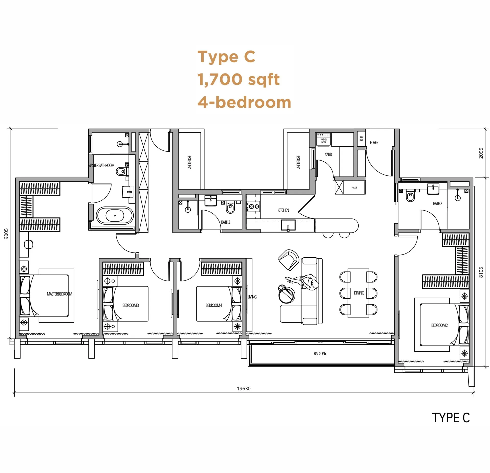 Arden Serviced Residence floor plan, Type C, 1,700 sq ft