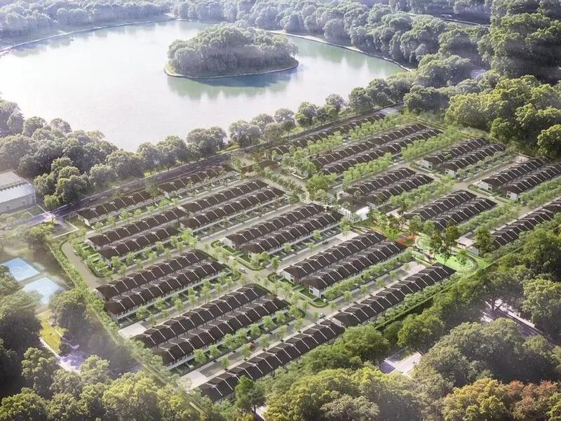 Avalon Cybersouth estate and lake from above, artist's impression
