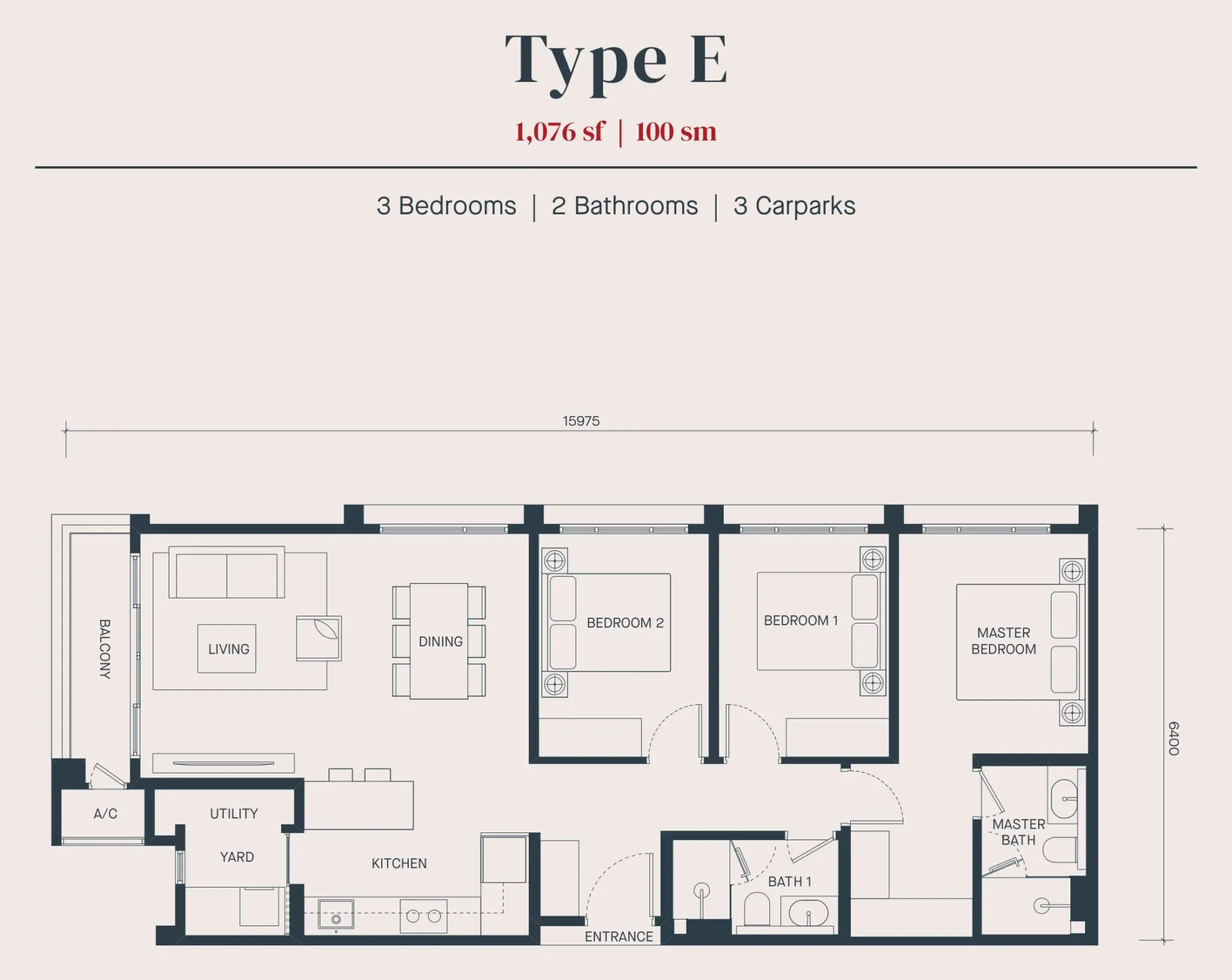 Avéa floor plan, Type E, 1,076 sq ft