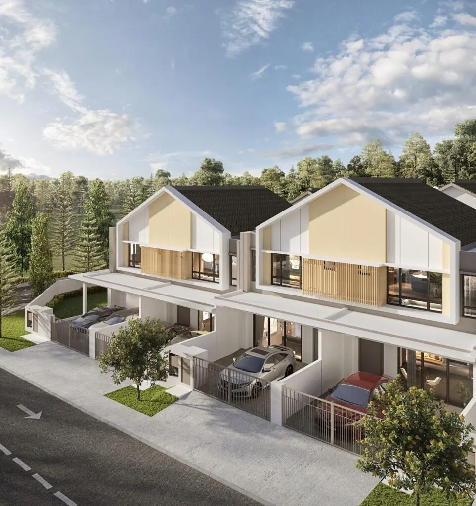 Botanica Hills row of two-storey homes from above, artist's impression