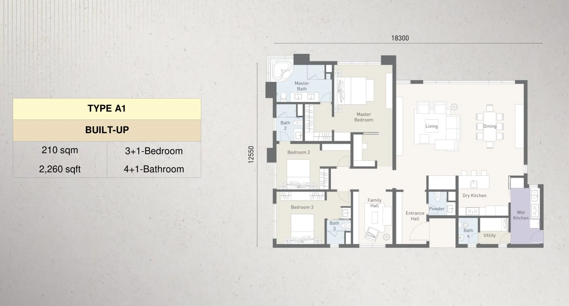 Cappella Embassy floor plan, Type A1, 2,260 sq ft