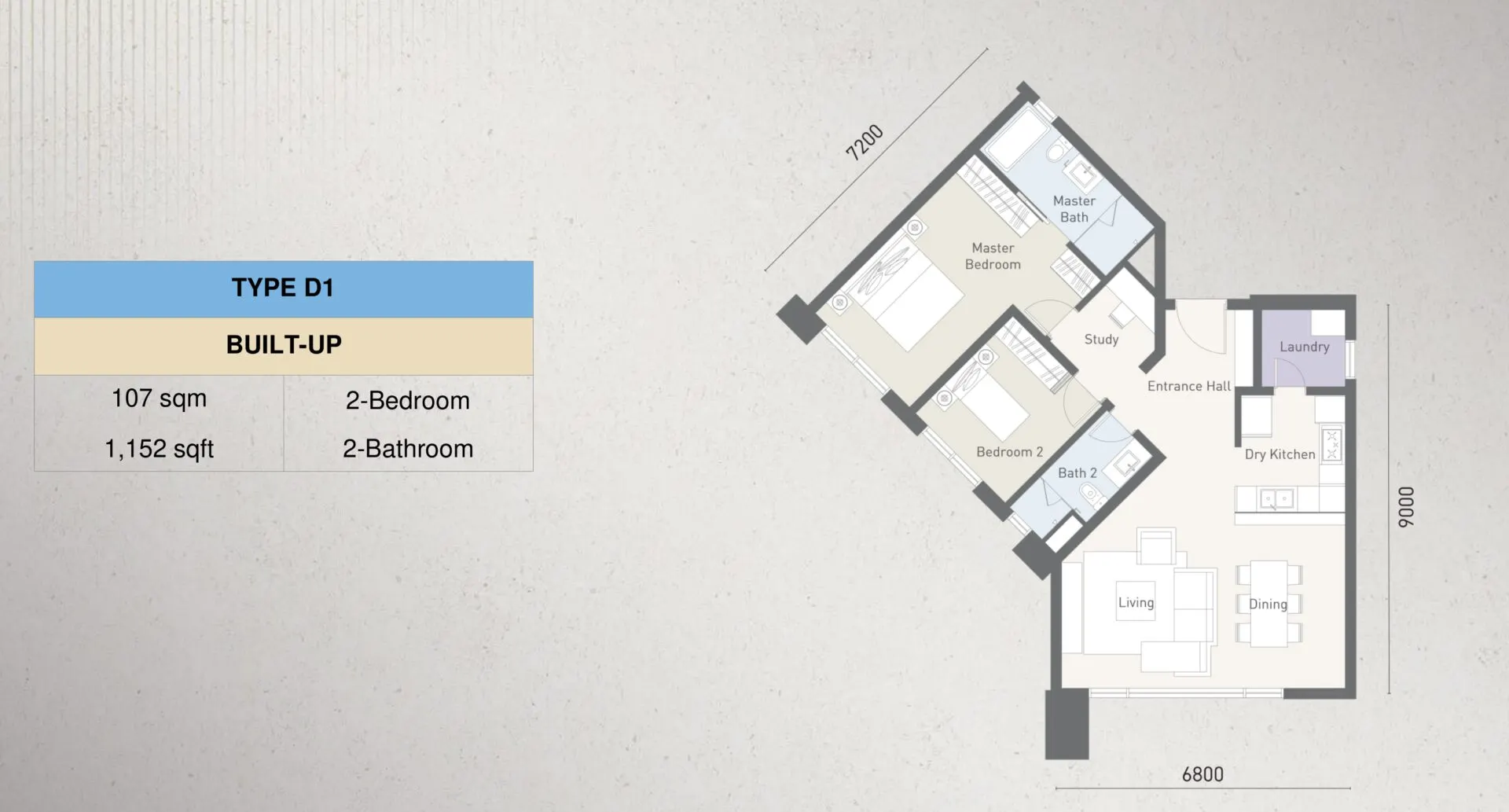 Cappella Embassy floor plan, Type D1, 1,152 sq ft