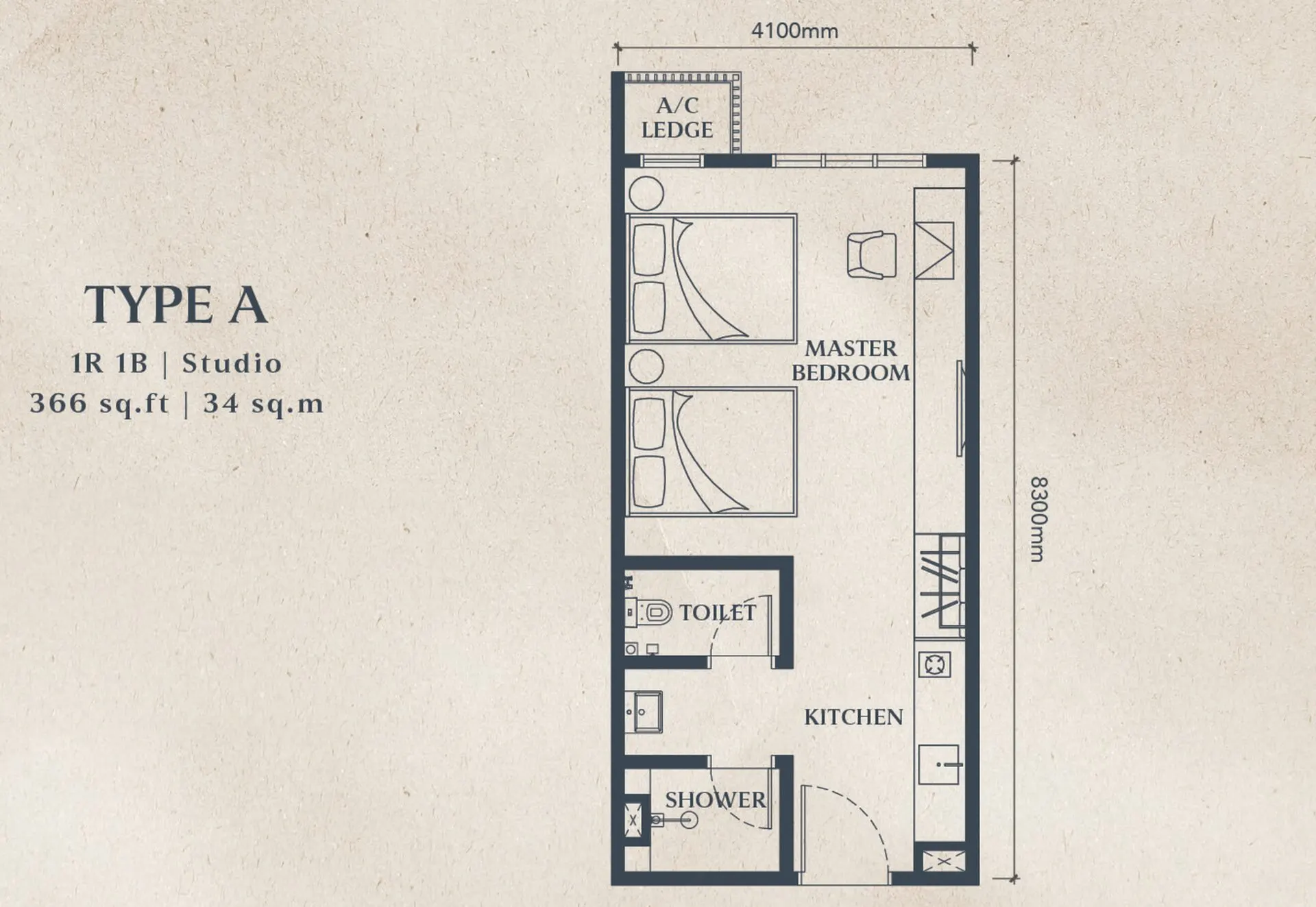 Causewayz Square Axis floor plan, Type A, 366 sq ft