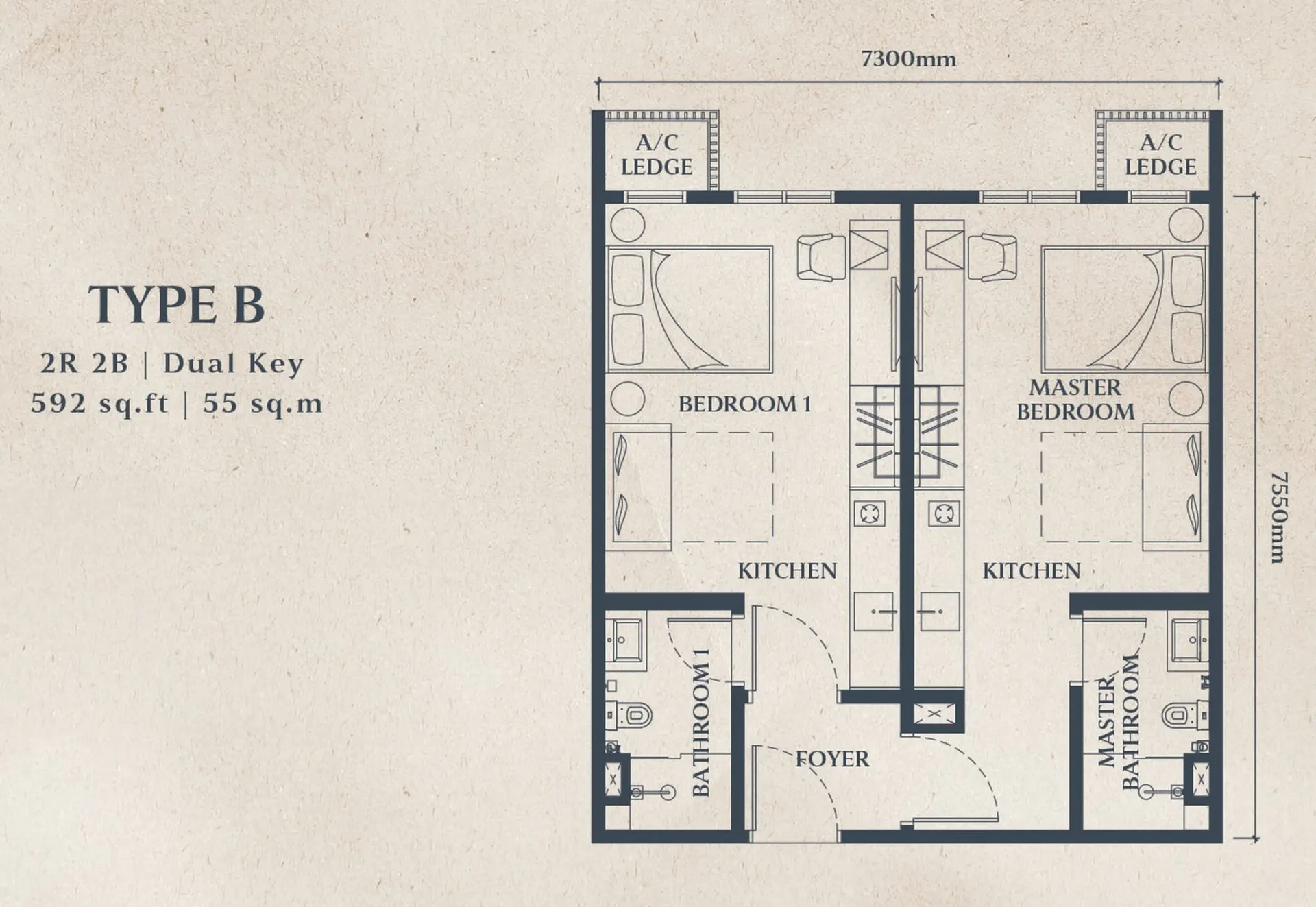 Causewayz Square Axis floor plan, Type B, 592 sq ft