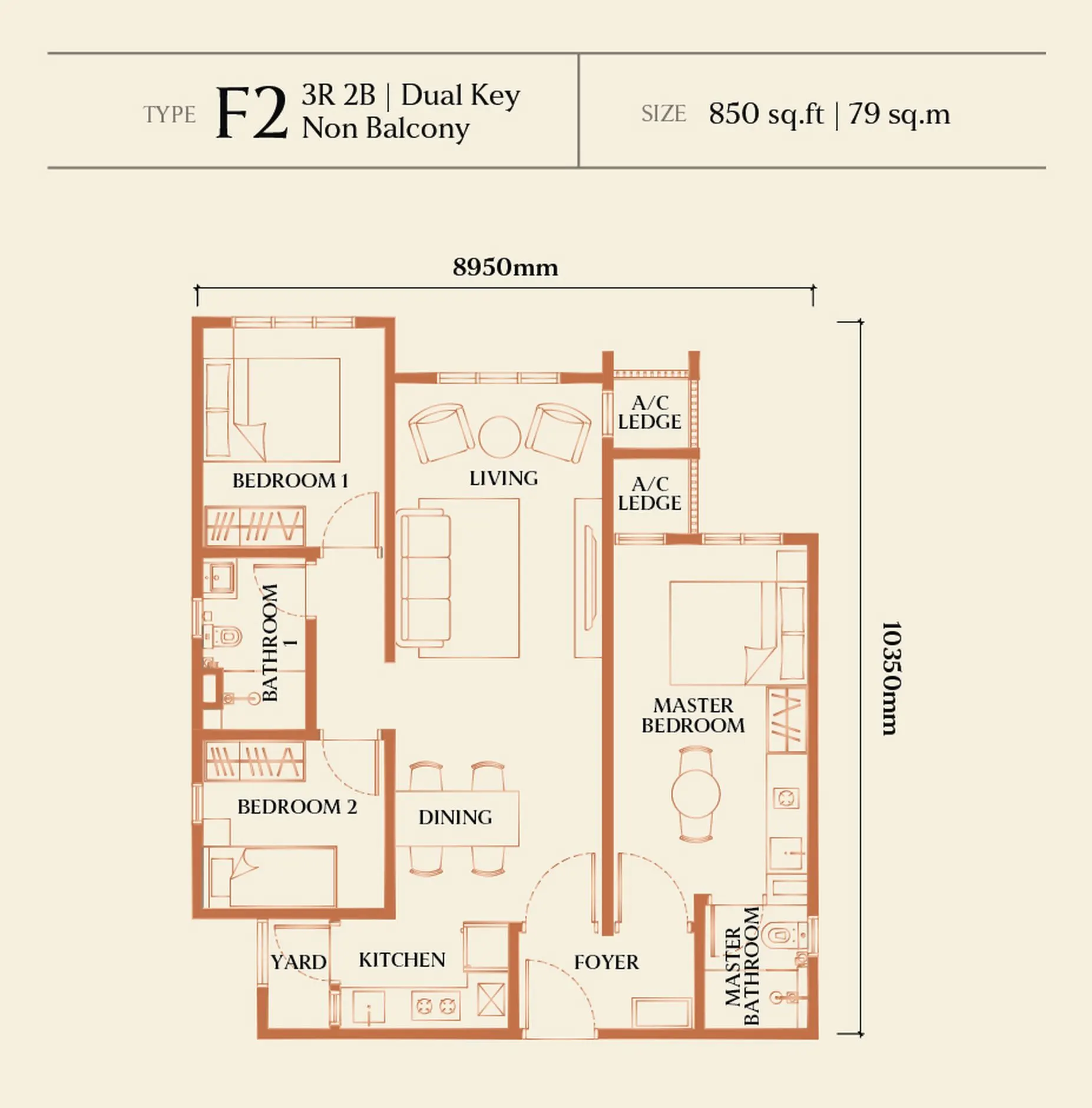 Causewayz Square Brixton floor plan, Type F2, 850 sq ft