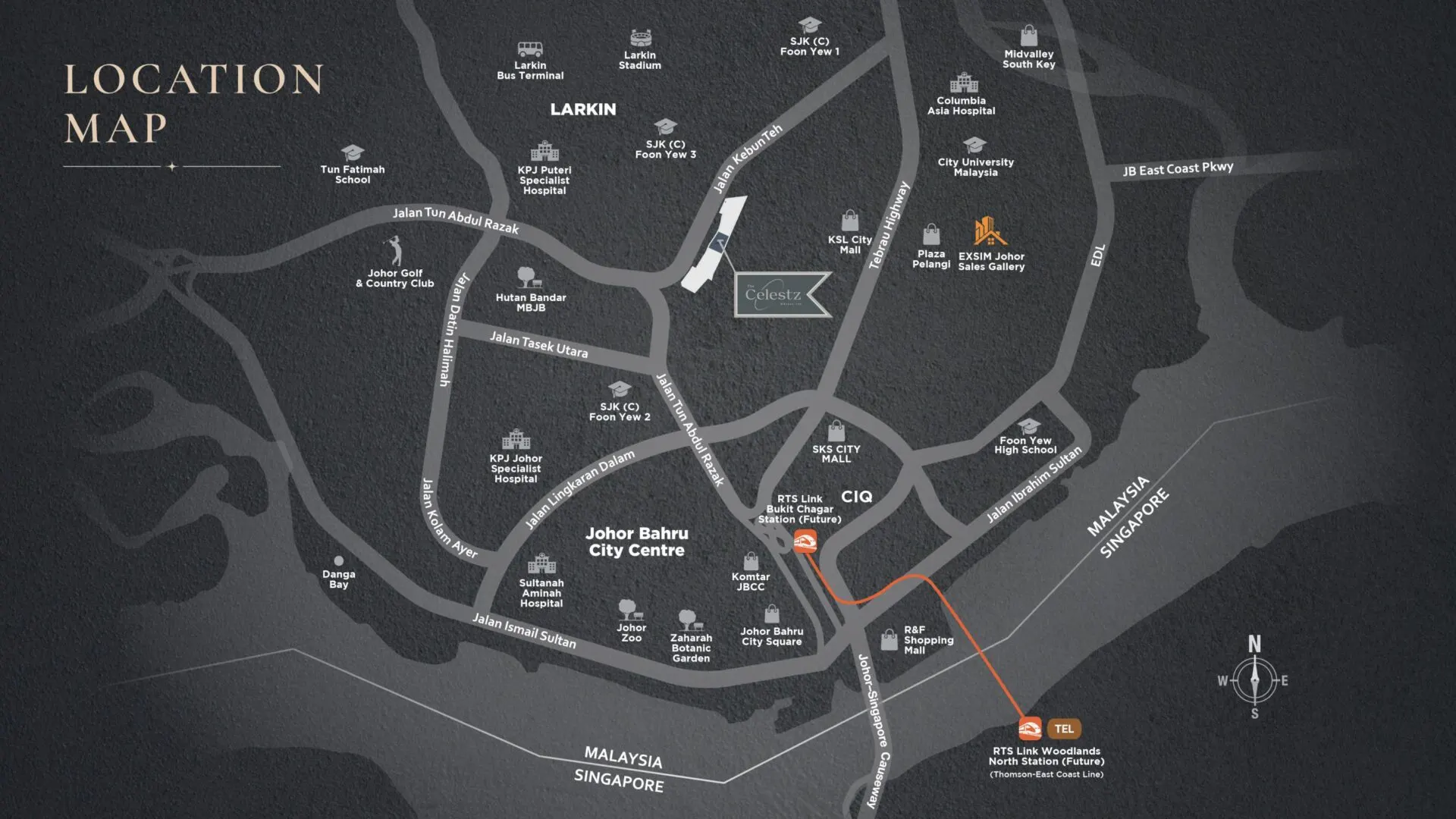 Celestz location map, Kebun Teh, Johor Bahru