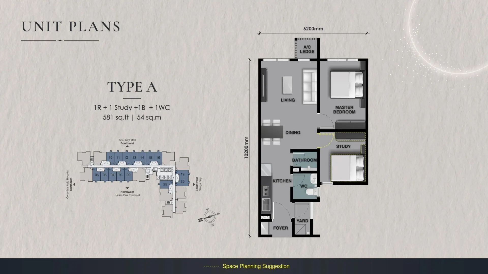 Celestz floor plan, Type A, 581 sq ft