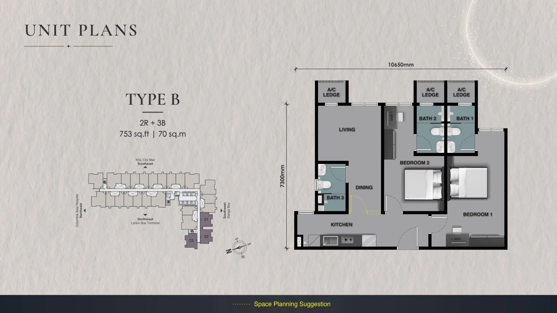Celestz floor plan, Type B, 753 sq ft