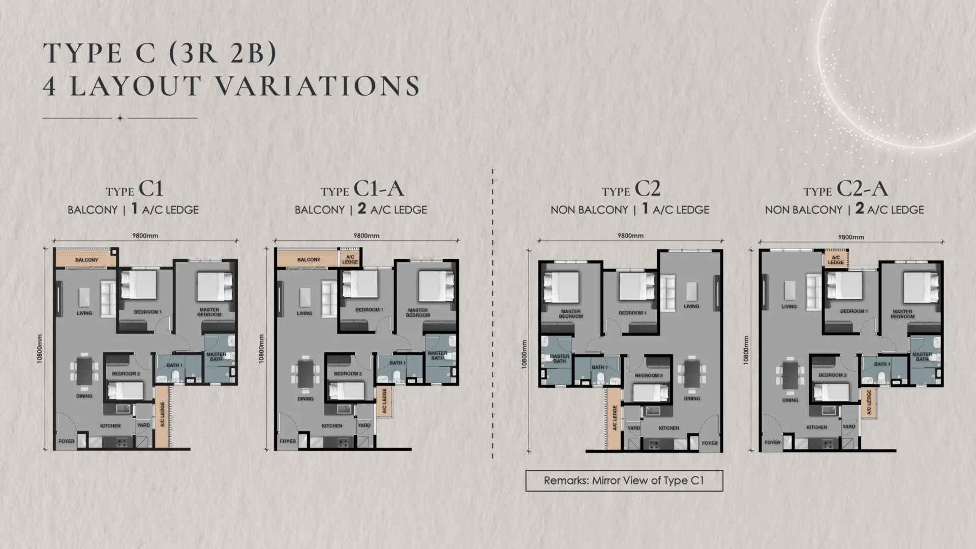 Celestz floor plan, Type C1 / C1-A / C2 / C2-A, 915 sq ft