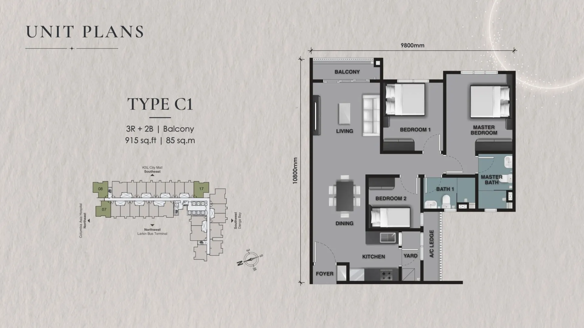 Celestz floor plan, Type C1, 915 sq ft