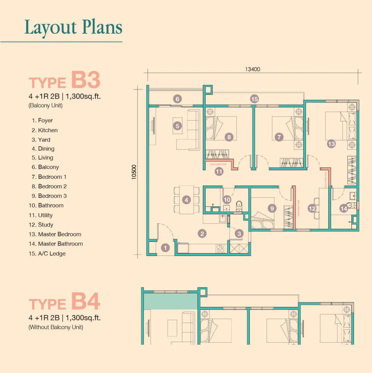 D'Tessera Residences floor plan, Type B3 / B4, 1,300 sq ft